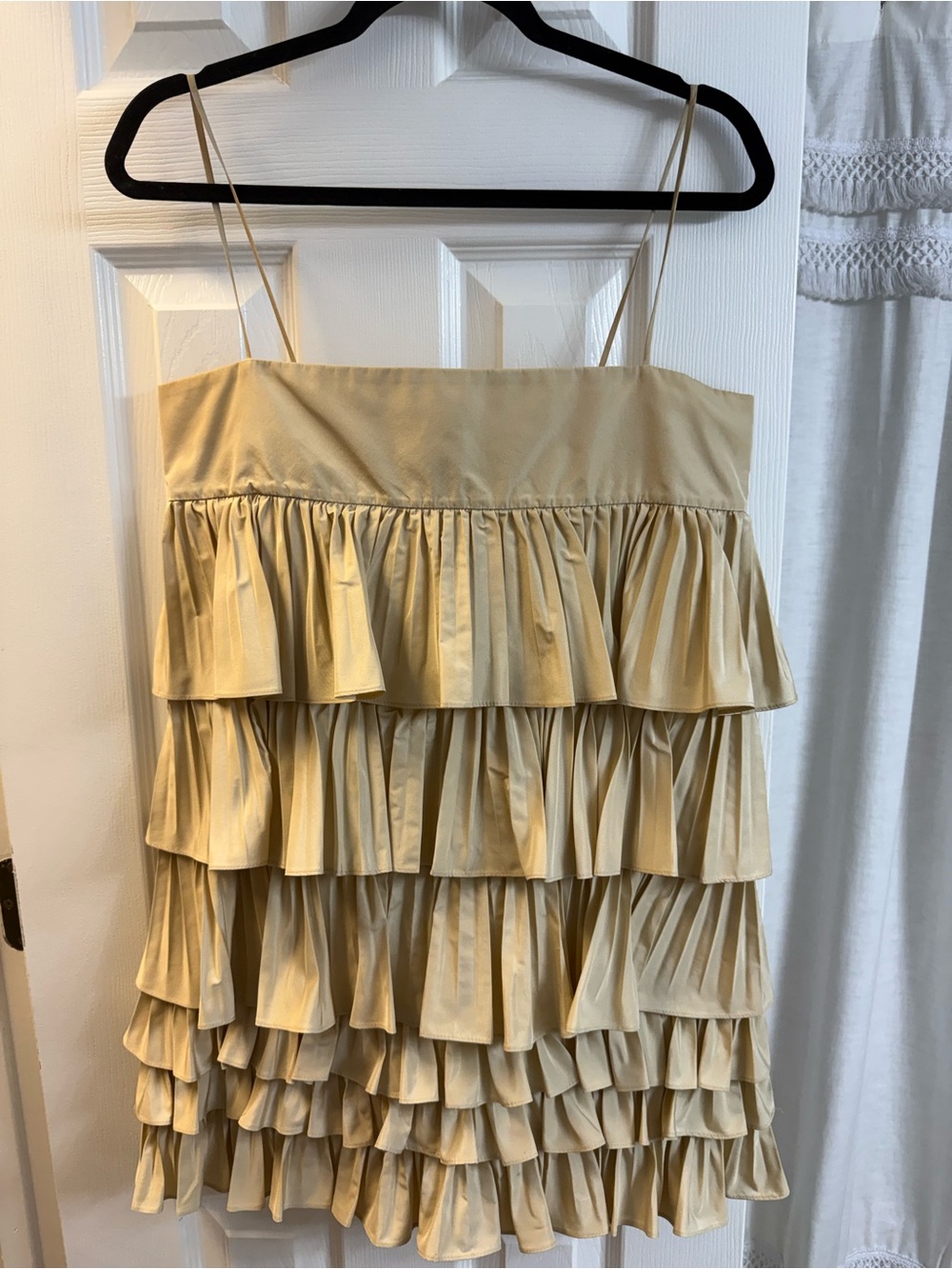 Tiered Ruffle Spaghetti Strap Dress in Light Gold
